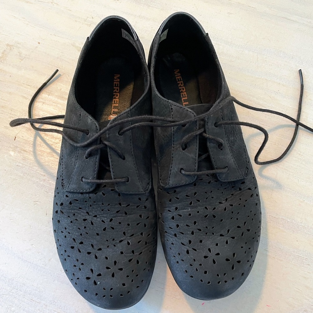 Women’s Merrell Mimix Maze Black Nubuck Leather Lace Up Shoe Size 9